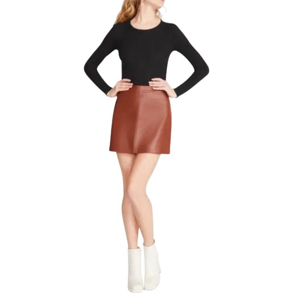 NWT BB Dakota by Steve Madden Basel Faux Leather Miniskirt Dark Camel M